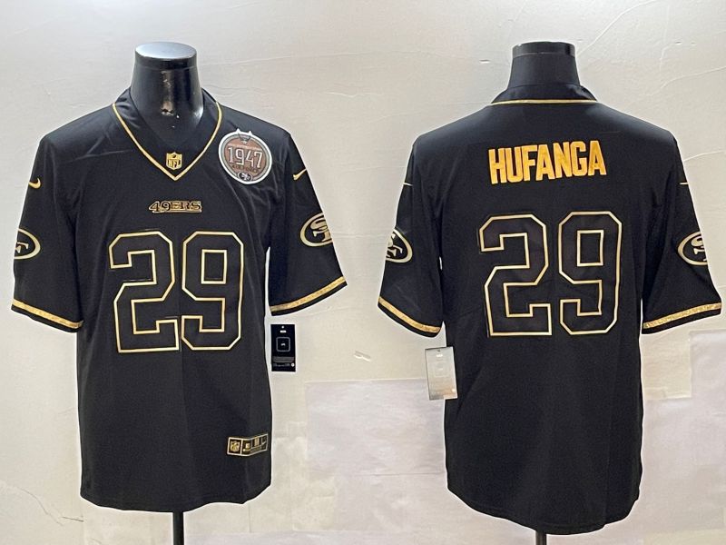 Men San Francisco 49ers #29 Hufanga Black Gold Throwback 2024 Nike Limited NFL Jersey style 2->new england patriots->NFL Jersey